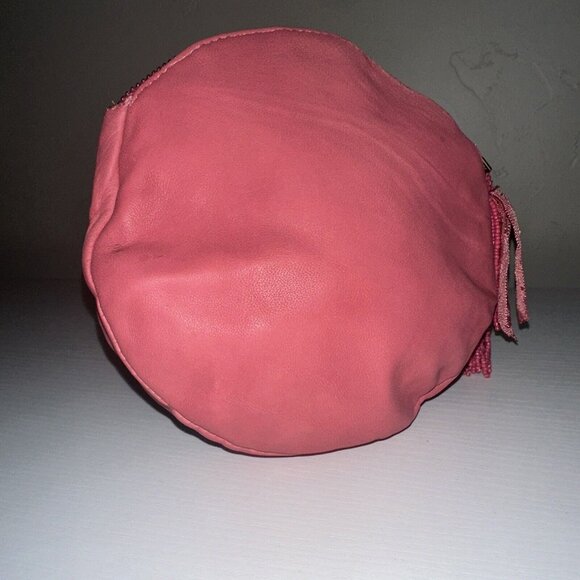 Sold Anthropologie "A" Anna Harlow Russo Leather Pink Beaded Pouch Makeup Bag - Picture 4 of 6